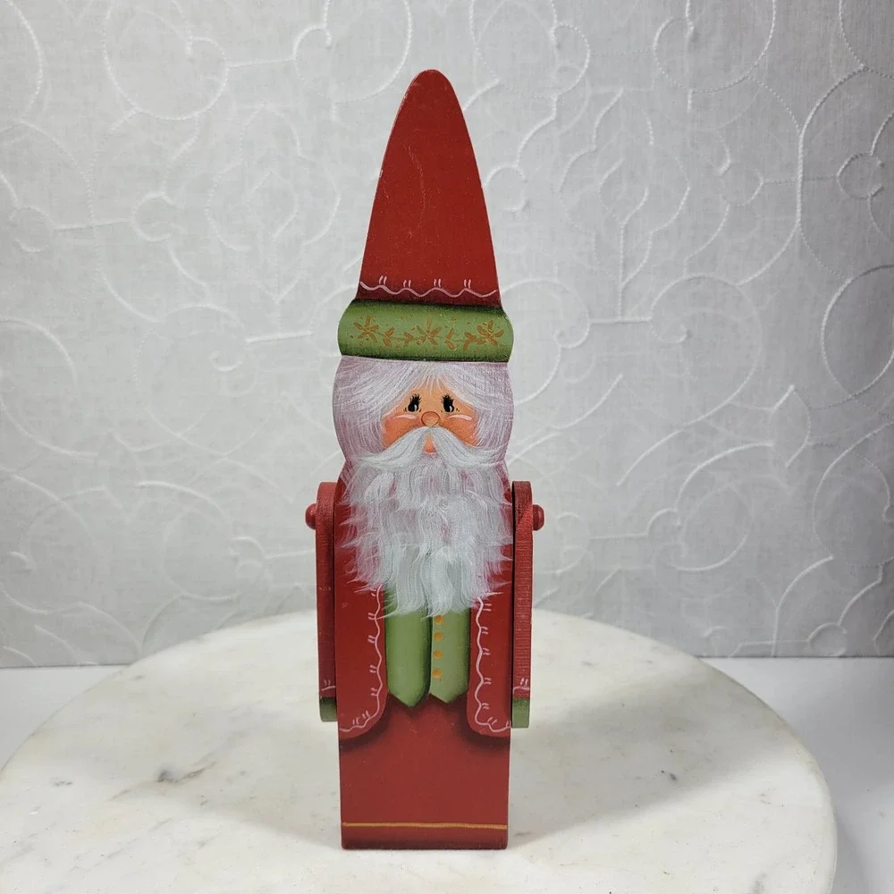 Hand Painted Wood Santa Claus Hinged Arms Primitive Christmas Decor